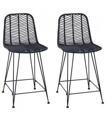 vidaXL Bar Chair 2 pcs 44.5 x 54.5 x 97.5 cm Rattan and Iron — Colour: Black