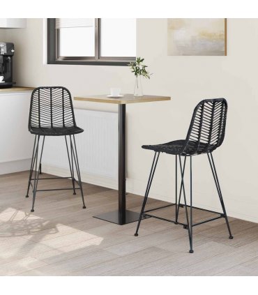 vidaXL Bar Chair 2 pcs 44.5 x 54.5 x 97.5 cm Rattan and Iron — Colour: Black