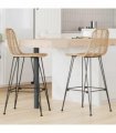vidaXL Bar Chair 2 pcs 44 x 52 x 111 cm Rattan and Iron — Colour: Natural, Size: 44.5 x 53 x 111 cm