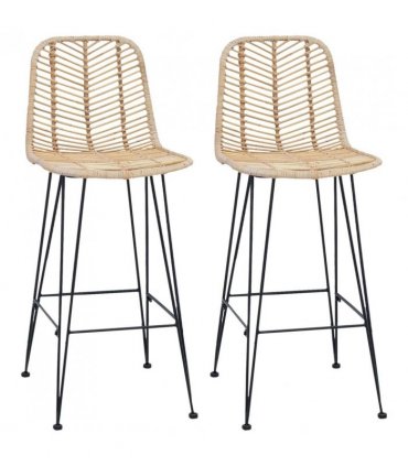 vidaXL Bar Chair 2 pcs 44 x 52 x 111 cm Rattan and Iron — Colour: Natural, Size: 44.5 x 53 x 111 cm
