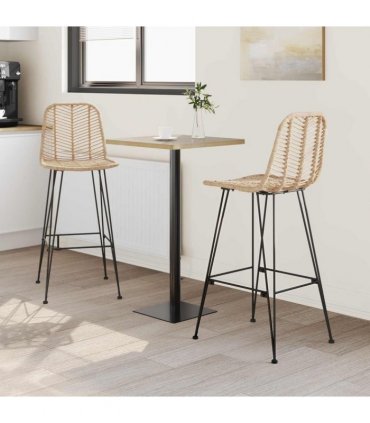 vidaXL Bar Chair 2 pcs 44 x 52 x 111 cm Rattan and Iron — Colour: Natural, Size: 44.5 x 53 x 111 cm