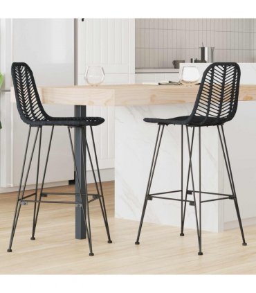 vidaXL Bar Chair 2 pcs 44 x 52 x 111 cm Rattan and Iron — Colour: Black, Size: 44.5 x 53 x 111 cm