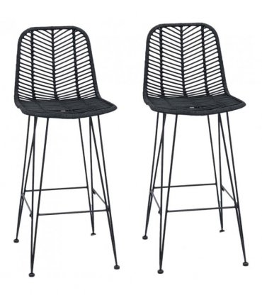 vidaXL Bar Chair 2 pcs 44 x 52 x 111 cm Rattan and Iron — Colour: Black, Size: 44.5 x 53 x 111 cm