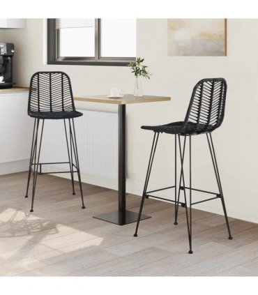 vidaXL Bar Chair 2 pcs 44 x 52 x 111 cm Rattan and Iron — Colour: Black, Size: 44.5 x 53 x 111 cm