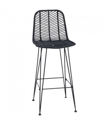 vidaXL Bar Chair 2 pcs 44 x 52 x 111 cm Rattan and Iron — Colour: Black, Size: 44.5 x 53 x 111 cm