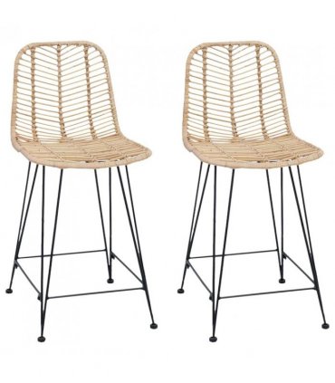 vidaXL Bar Chair 2 pcs 44.5 x 54.5 x 97.5 cm Rattan and Iron — Colour: Natural