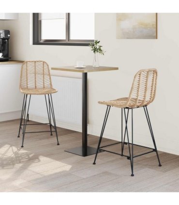 vidaXL Bar Chair 2 pcs 44.5 x 54.5 x 97.5 cm Rattan and Iron — Colour: Natural