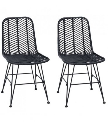 vidaXL Dining Chair 2 pcs Rattan and Iron Black 44.5 x 54.5 x 85 cm