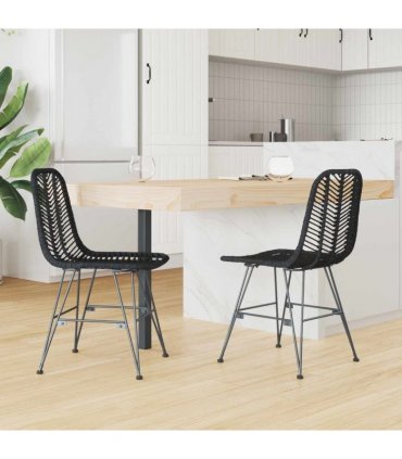 vidaXL Dining Chair 2 pcs Rattan and Iron Black 44.5 x 54.5 x 85 cm