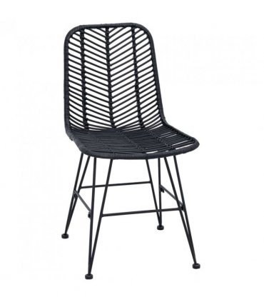 vidaXL Dining Chair 2 pcs Rattan and Iron Black 44.5 x 54.5 x 85 cm