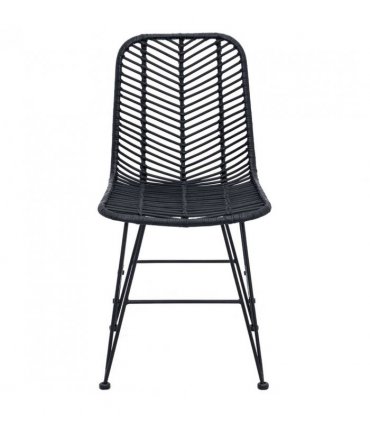 vidaXL Dining Chair 2 pcs Rattan and Iron Black 44.5 x 54.5 x 85 cm