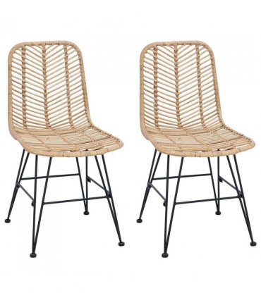 vidaXL Dining Chair 2 pcs Rattan and Iron Natural 44.5 x 54.5 x 85 cm