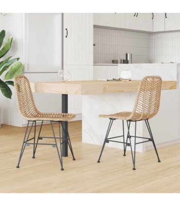 vidaXL Dining Chair 2 pcs Rattan and Iron Natural 44.5 x 54.5 x 85 cm