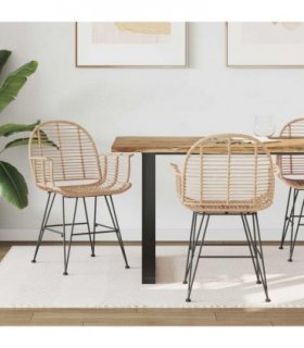 vidaXL Dining Chair 2 pcs Rattan and Iron Natural 57 x 55 x 85 cm