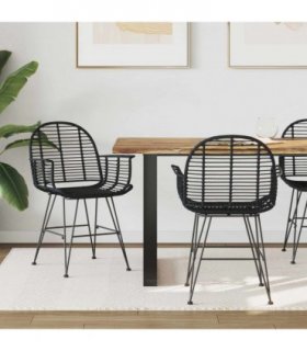 vidaXL Dining Chair 2 pcs Rattan and Iron Black 57 x 55 x 85 cm