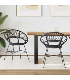 vidaXL Dining Chair 2 pcs Rattan and Iron Black 54 x 65 x 82 cm