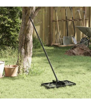 vidaXL Garden Leveling Rake Black 45 x 25 x 200 cm Powder-Coated Steel — Colour: Silver