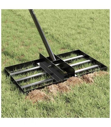 vidaXL Garden Leveling Rake Black 45 x 25 x 200 cm Powder-Coated Steel — Colour: Silver
