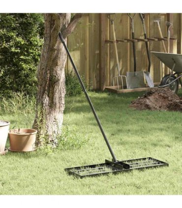vidaXL Garden Leveling Rake Black 75 x 25 x 6 cm Powder-Coated Steel — Model: without pole