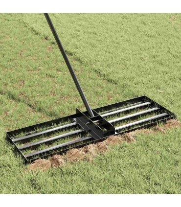 vidaXL Garden Leveling Rake Black 75 x 25 x 6 cm Powder-Coated Steel — Model: without pole