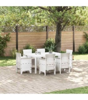 vidaXL Garden Dining Set 7 pcs White Polt rattan — V0672000395