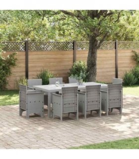 vidaXL Garden Dining Set 9 pcs Light Grey Polypropylene — V0672000405