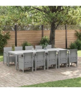 vidaXL Garden Dining Set with Cushion 11 pcs Light grey Poly rattan