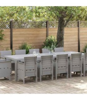 vidaXL Garden Dining Set with Cushion 13 pcs Light Grey Poly rattan