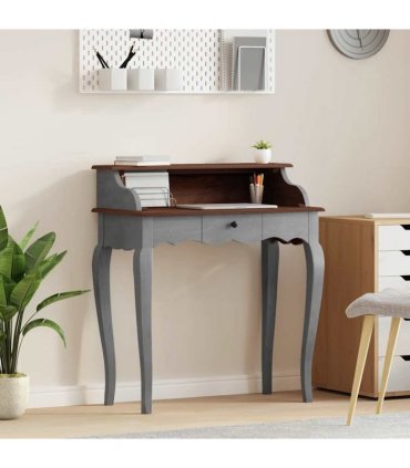 vidaXL Writing Desk Solid Mahogany Wood 80x40x92 cm — Colour: brown and white