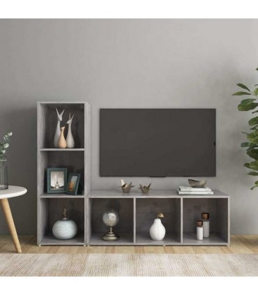 vidaXL TV Cabinets 2 pcs Concrete Grey 107x35x37 cm Engineered Wood — Size: 107 x 35 x 37 cm