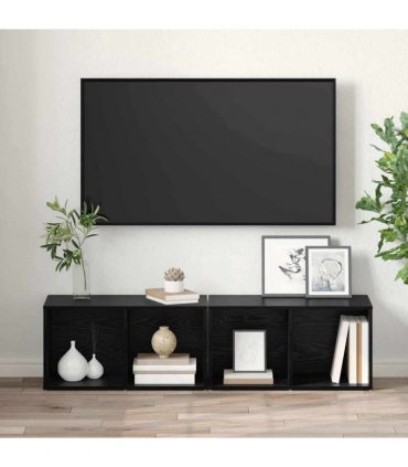 vidaXL TV Cabinet Set 2 pcs Black Oak 37 x 35 x 72 cm Engineered Wood — Size: 72 x 35 x 36.5 cm