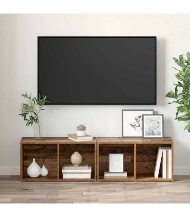 vidaXL TV Cabinet Set 2 pcs Old Wood 37 x 35 x 72 cm Engineered Wood — Size: 72 x 35 x 36.5 cm