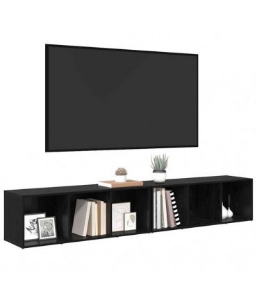 vidaXL TV Cabinet Set 2 pcs Black Oak 37 x 35 x 107cm Engineered Wood — Size: 107 x 35 x 37 cm