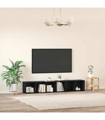vidaXL TV Cabinet Set 2 pcs Black Oak 37 x 35 x 107cm Engineered Wood — Size: 107 x 35 x 37 cm