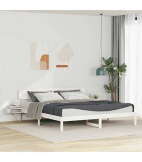 vidaXL Bed Frame with Headboard White 200 x 200 cm Solid Pine Wood — V0672001505