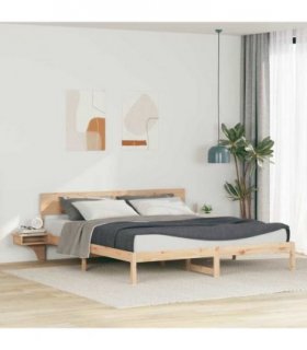 vidaXL Bed Frame with Headboard Brown 200 x 200 cm Solid Pine Wood — Colour: Natural — V0672001506