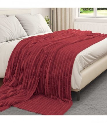 vidaXL Throw Blanket Bordeaux Red 240 x 220 cm Fleece — Size: 220 x 240 cm