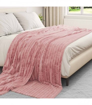 vidaXL Throw Blanket Pink 240 x 220 cm Fleece — Size: 220 x 240 cm