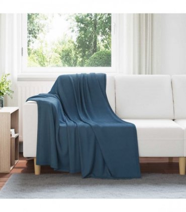 vidaXL Throw Blanket Navy Blue 170 x 130 cm Fleece — Size: 130 x 170 cm