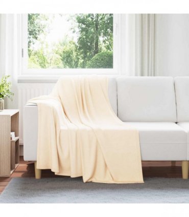 vidaXL Throw Blanket Cream 170 x 130 cm Fleece — Size: 130 x 170 cm