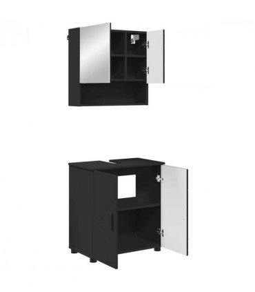 vidaXL Bathroom Furniture Set 2 pcs Black Engineered wood & Metal