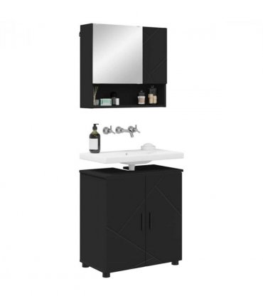 vidaXL Bathroom Furniture Set 2 pcs Black Engineered wood & Metal