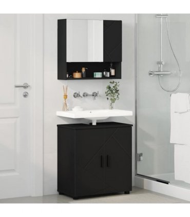vidaXL Bathroom Furniture Set 2 pcs Black Engineered wood & Metal