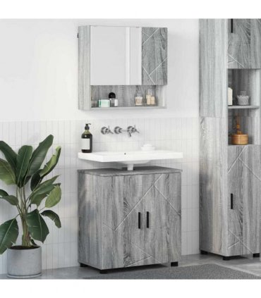 vidaXL Bathroom Furniture Set Wall-mounted with Door 2 pcs Grey Sonoma