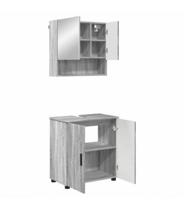 vidaXL Bathroom Furniture Set Wall-mounted with Door 2 pcs Grey Sonoma