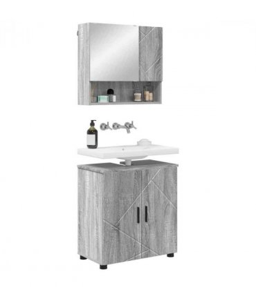 vidaXL Bathroom Furniture Set Wall-mounted with Door 2 pcs Grey Sonoma