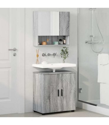 vidaXL Bathroom Furniture Set Wall-mounted with Door 2 pcs Grey Sonoma