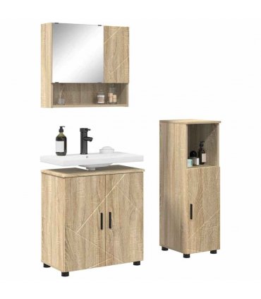 vidaXL Bathroom Furniture Set 3 pcs Sonoma Oak Engineered wood & Metal