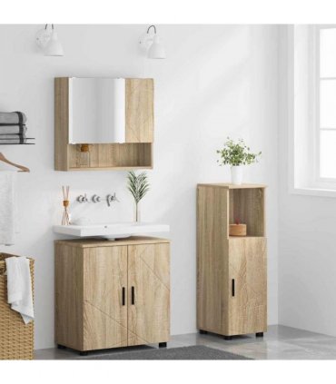 vidaXL Bathroom Furniture Set 3 pcs Sonoma Oak Engineered wood & Metal