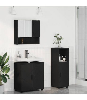 vidaXL Bathroom Furniture Set 3 pcs Black Engineered wood & Metal